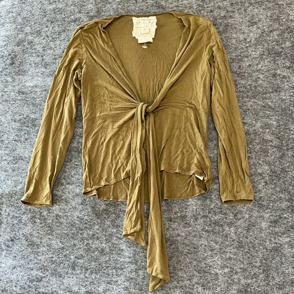 Free People Made in USA Olive Green Flirty Bohemian Low Neck Top K3
